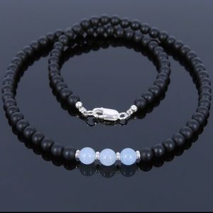 Mens Aquamarine Black Onyx Necklace Sterling Silver